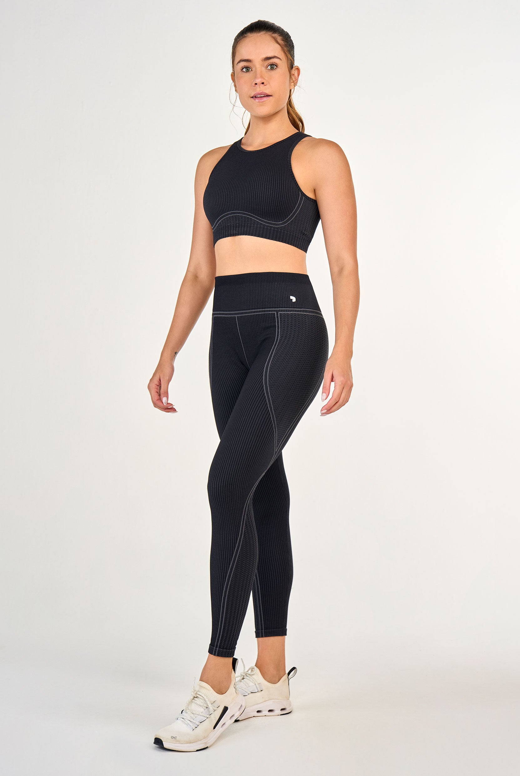 Legging Sem Costura Canelada Cos Alto