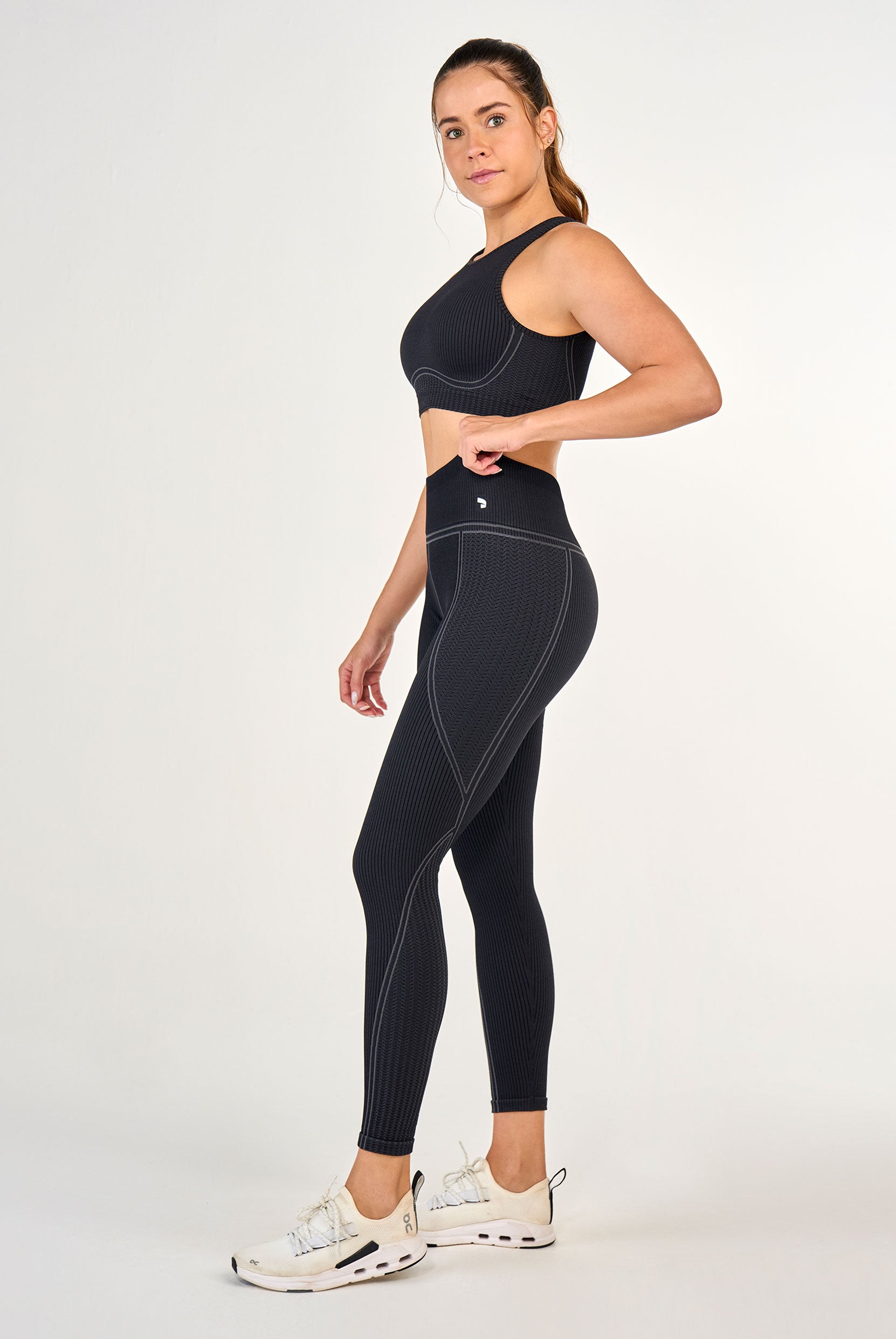 Legging Sem Costura Canelada Cos Alto