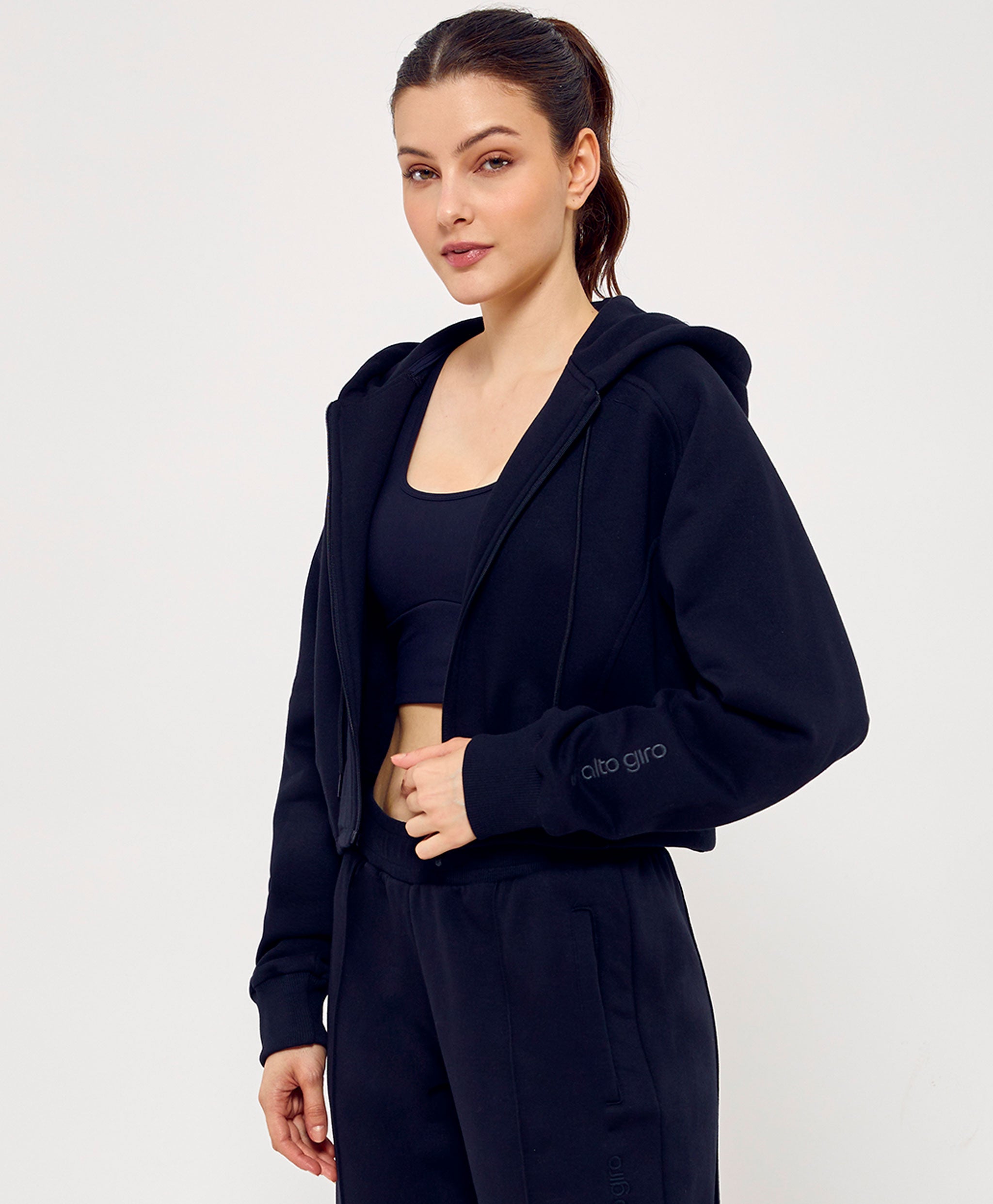 Cropped Sweatshirt Jacket With Zipper