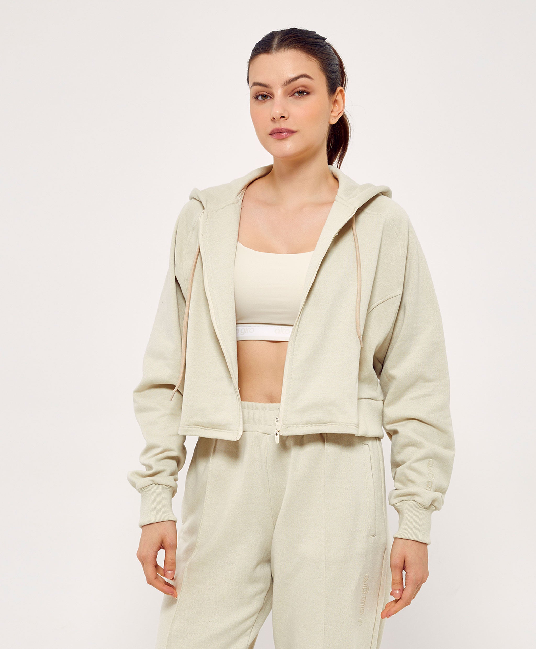 Cropped Sweatshirt Jacket With Zipper