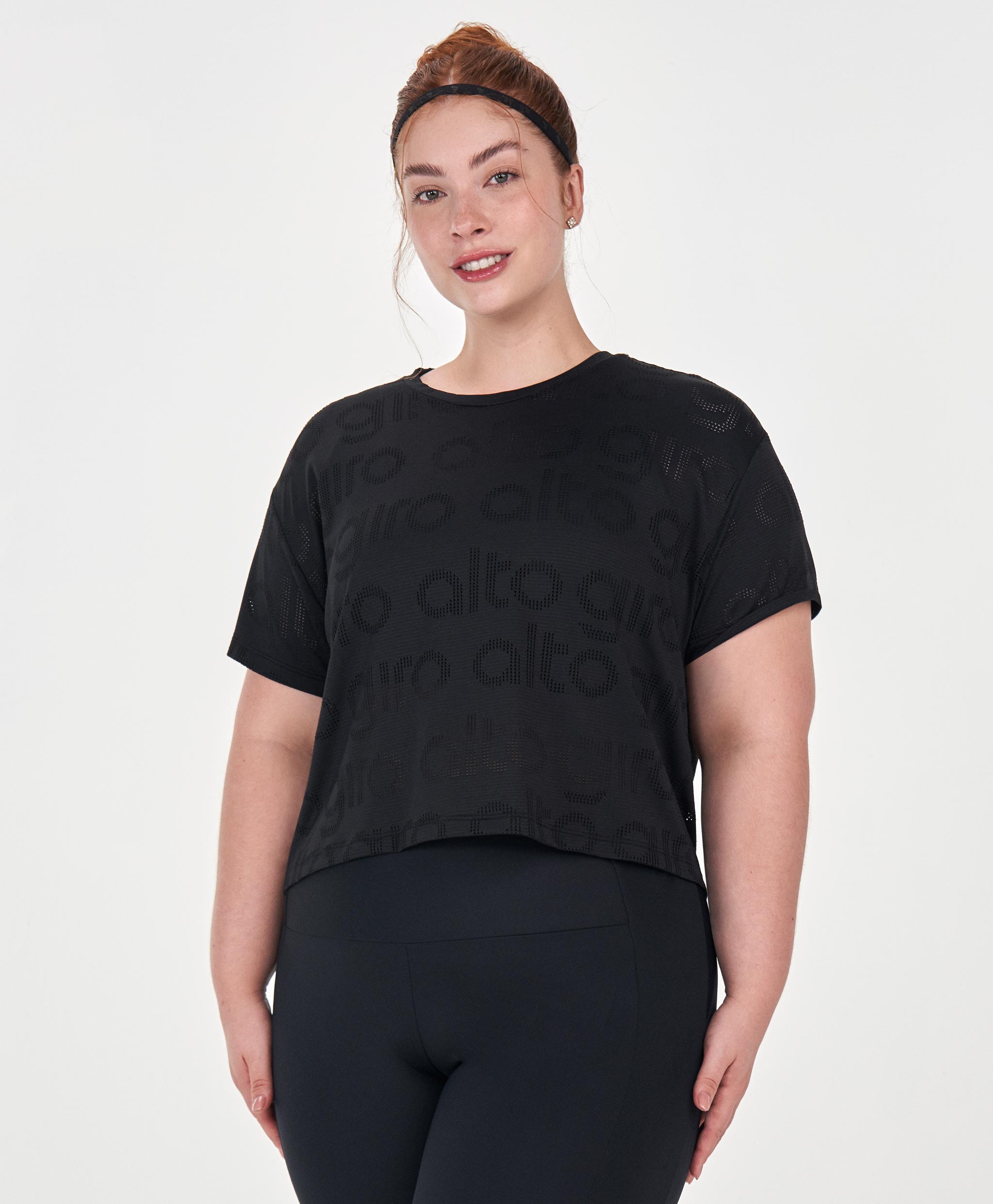 T-Shirt Plus Size Cropped Mesh Alto Giro