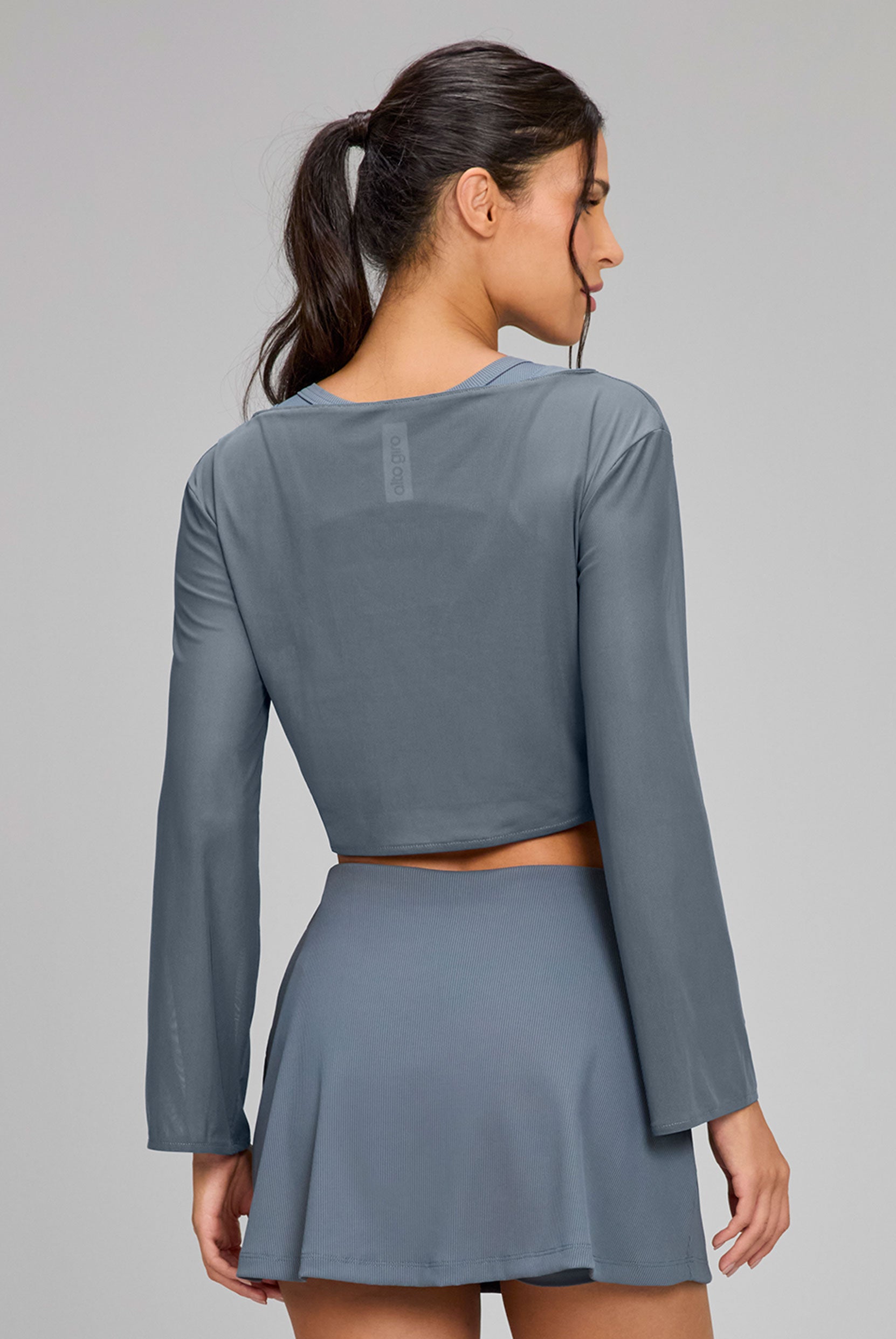 Blusa Tule Cropped Manga Longa