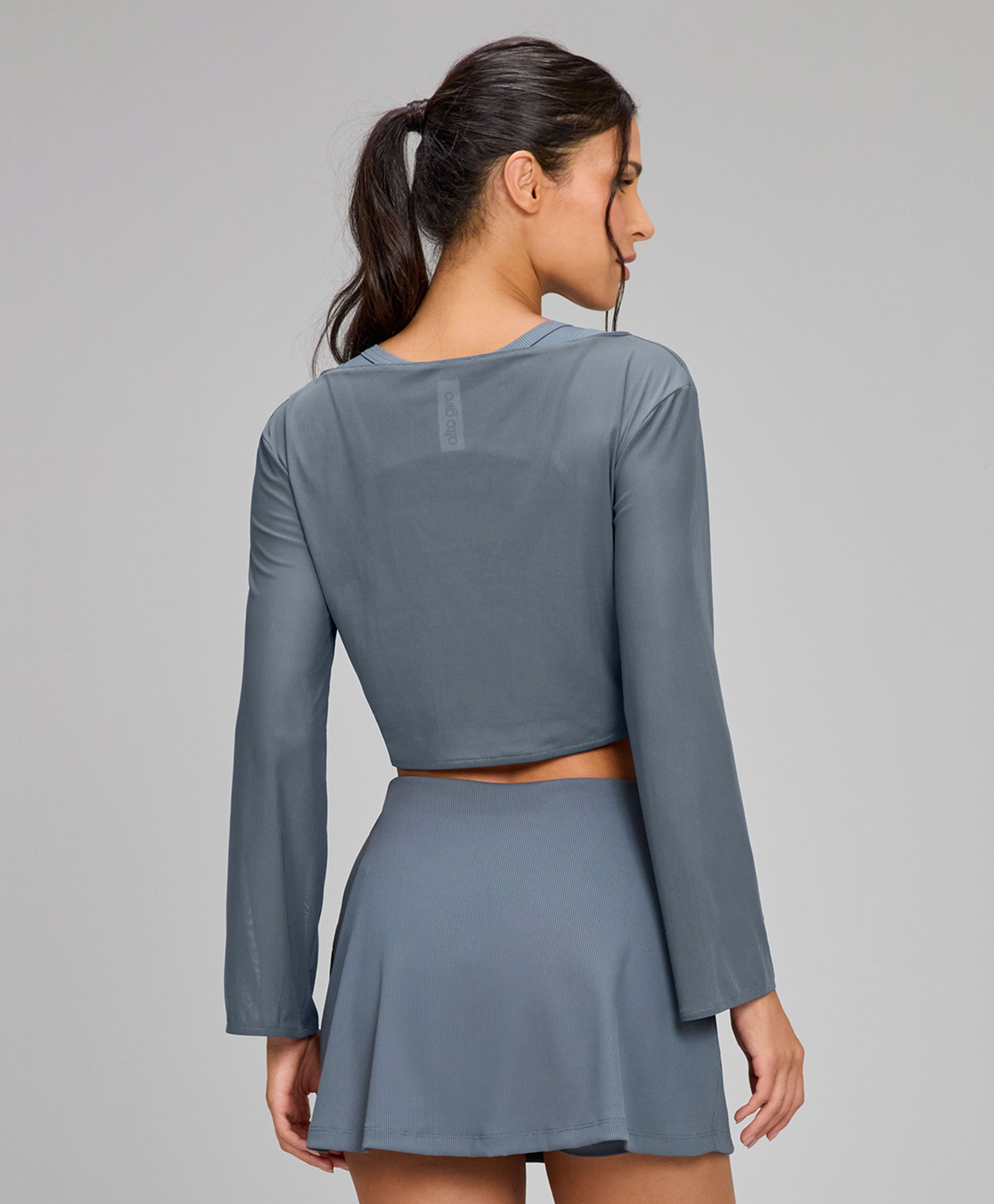 Blusa Tule Cropped Manga Longa